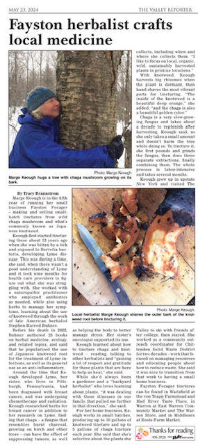 Fayston Forager in the Valley Reporter